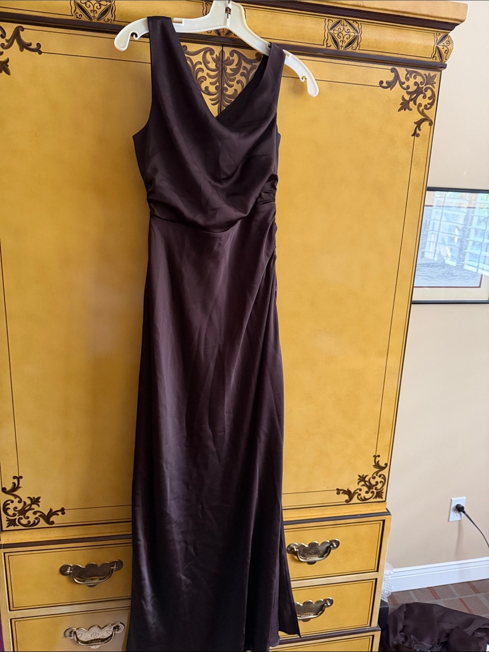 Park & Fifth Chocolate Brown V-Neck Satin Wedding Dress